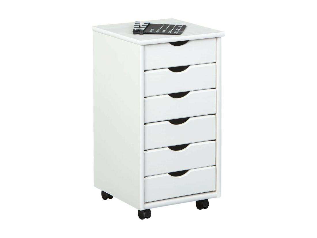 Vente Unique SYDNEY - Caisson 6 Tiroirs Bois Massif Vernis Blanc