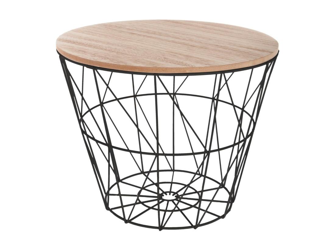 Vente Unique Table à Café En Métal Noir Et Plateau En Bois H 30.5 Cm