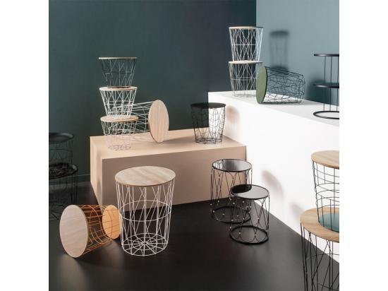 vente unique Table à café en métal noir et plateau en Bois H 30.5 cm