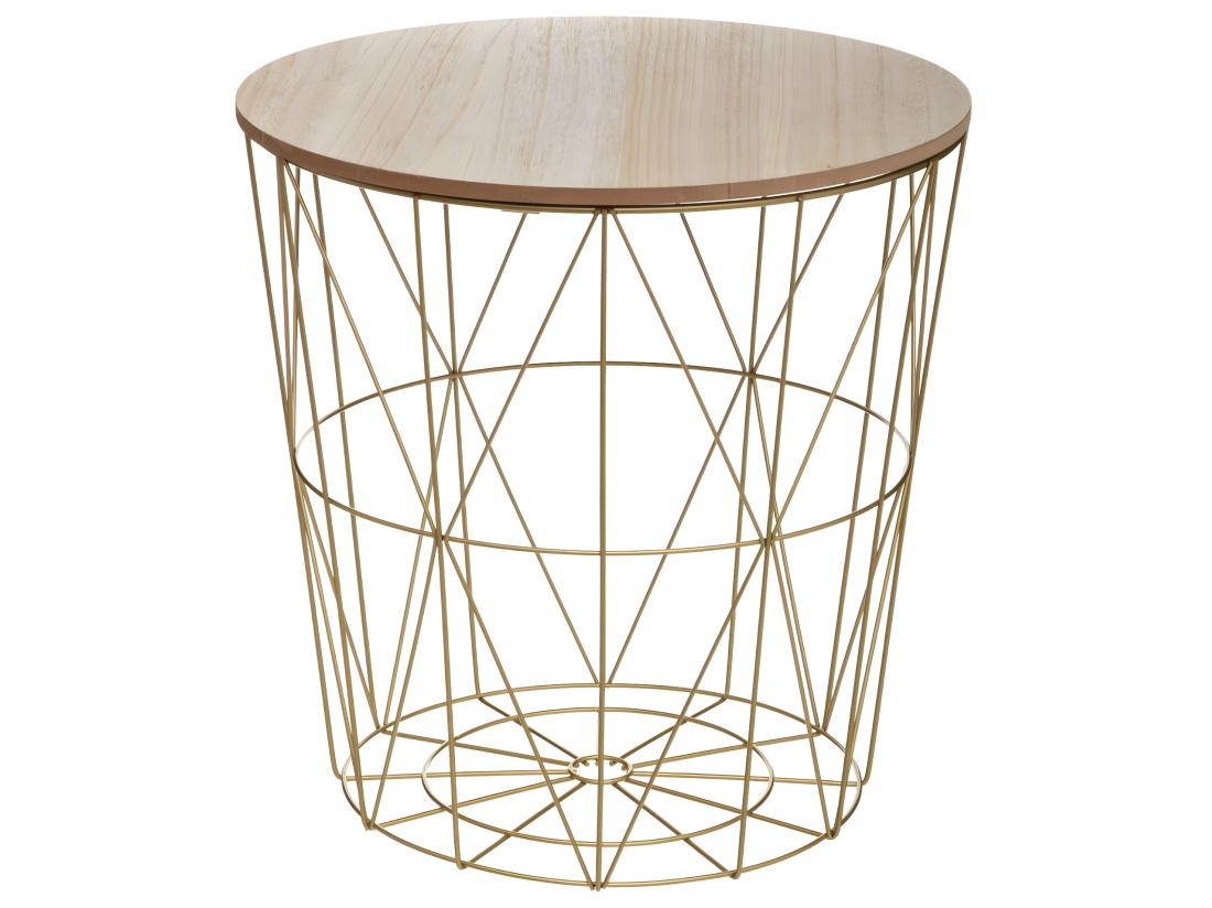 vente unique Table à café en métal Or et plateau en Bois H 41 cm