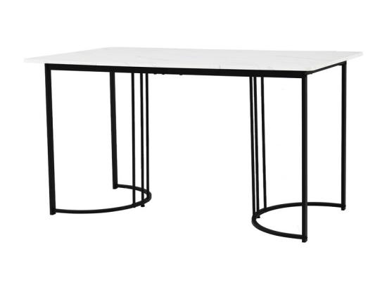Vente Unique Table à Manger 140x80 Cm Avec Pieds Réglables - Structure En Métal - Placage à Motif Marbre - Blanc & Noir