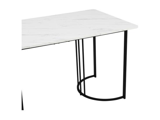 Vente Unique Table à Manger 140x80 Cm Avec Pieds Réglables - Structure En Métal - Placage à Motif Marbre - Blanc & Noir
