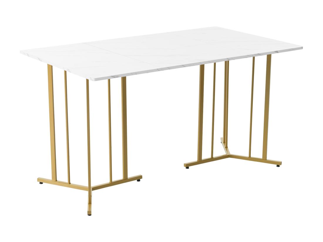 Vente Unique Table à Manger 140x80 Cm Avec Pieds Réglables - Structure En Métal - Placage à Motif De Marbre - Blanc & Doré