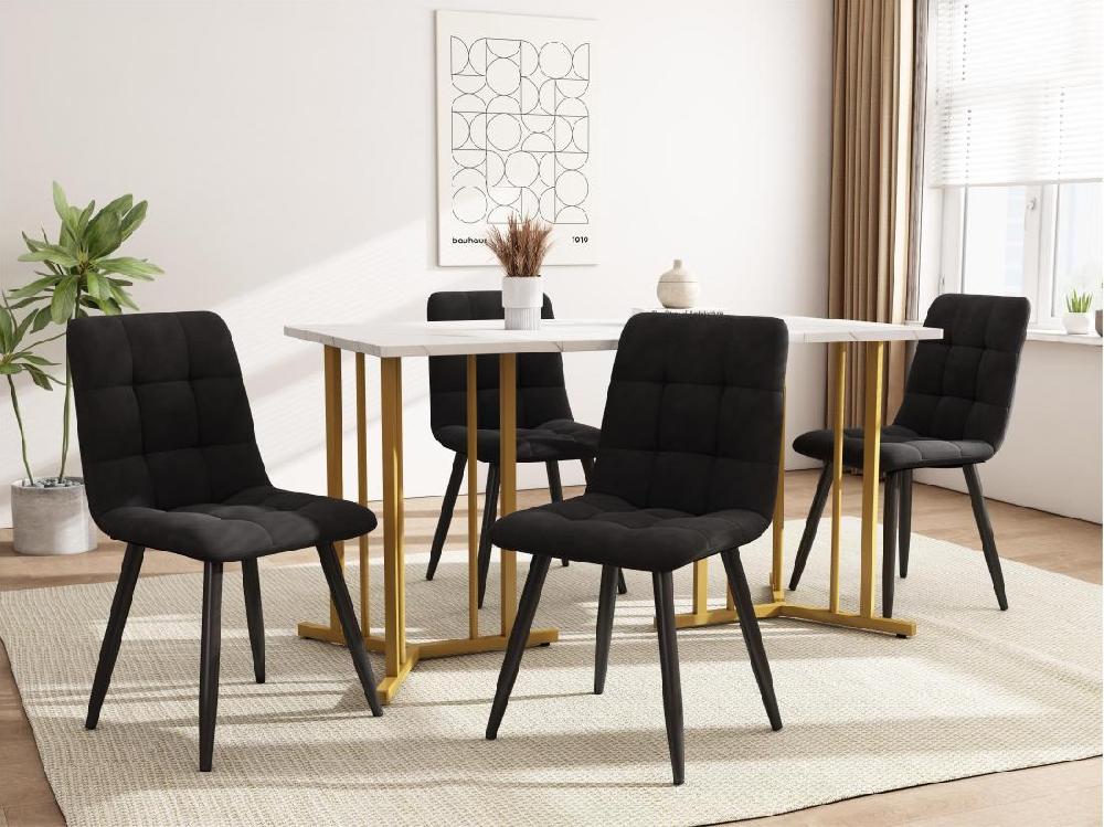 vente unique Table à manger 140x80 cm avec pieds réglables - structure en métal - placage à motif de marbre - Blanc & Doré