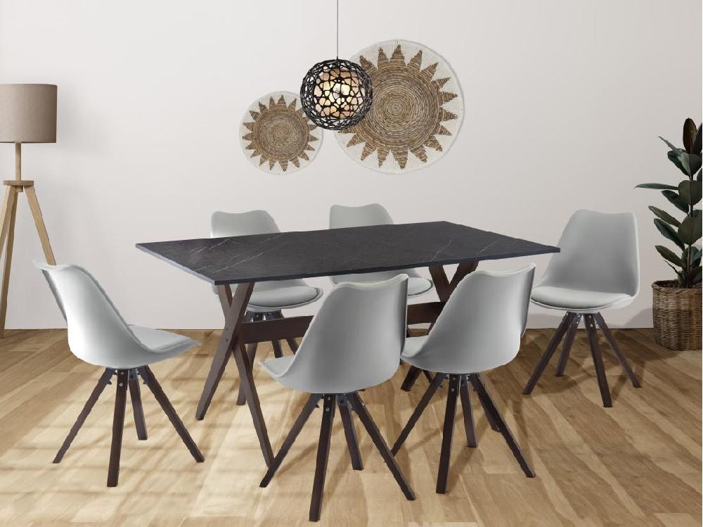 vente unique Table à manger 6 personnes en MDF et hêtre - Anthracite et naturel foncé - SERANI