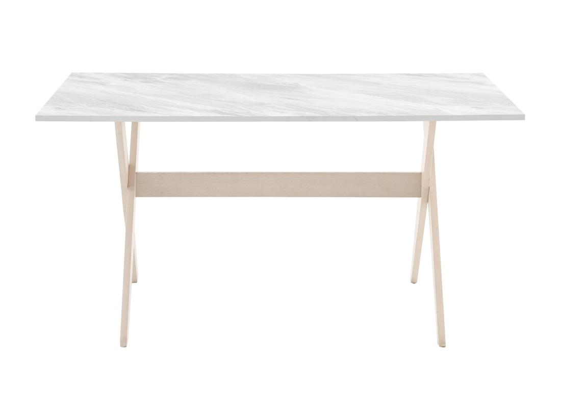 Vente Unique Table à Manger 6 Personnes En MDF Et Hêtre - Blanc Et Naturel Clair - SERANI