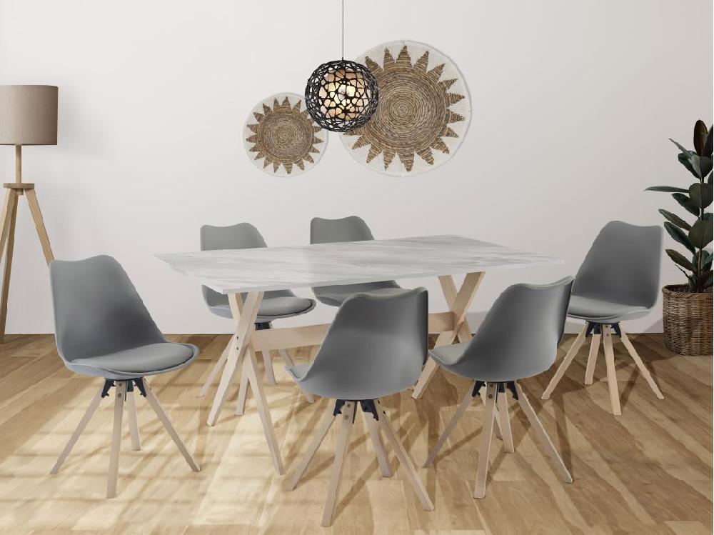 vente unique Table à manger 6 personnes en MDF et hêtre - Blanc et naturel clair - SERANI