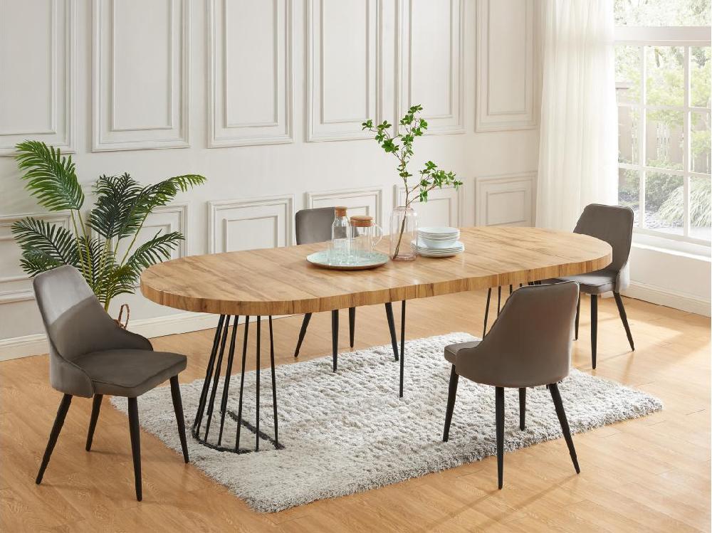 Vente Unique Table à Manger Extensible 2 à 12 Personnes En MDF Et Acier - Naturel Et Noir - FIRELA