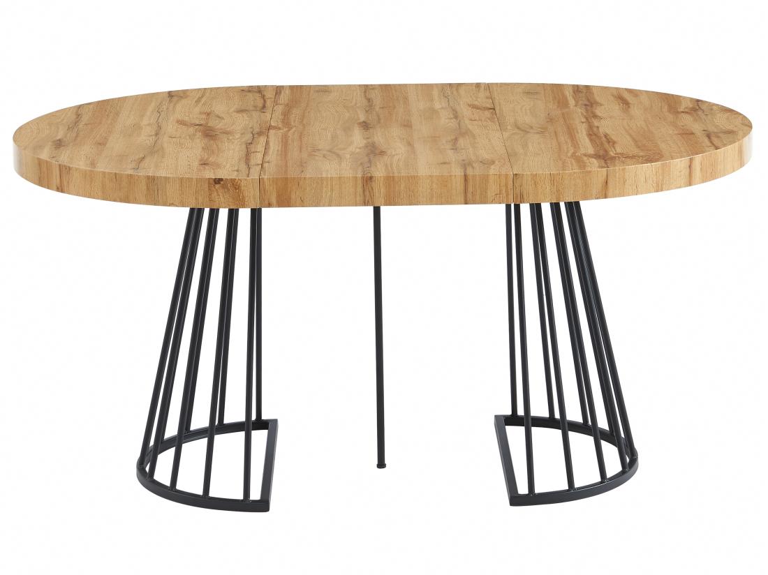 Vente Unique Table à Manger Extensible 2 à 12 Personnes En MDF Et Acier - Naturel Et Noir - FIRELA