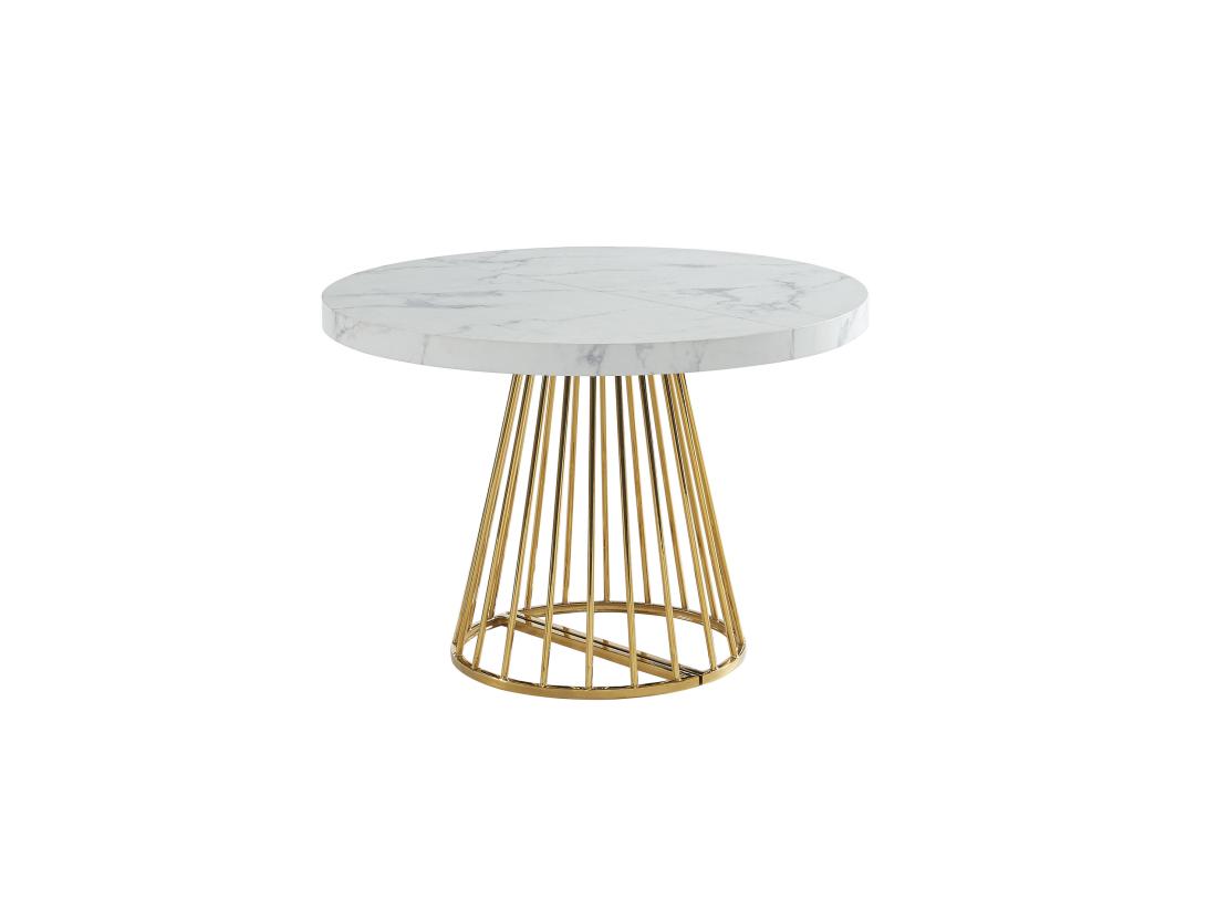 Vente Unique Table à Manger Extensible 2 à 12 Personnes En MDF Et Acier - Effet Marbre Blanc Et Doré - FIRELA