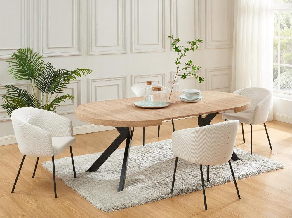 Vente Unique Table à Manger Extensible 4 à 8 Personnes En MDF Et Acier - Naturel Clair Et Noir - KOMONI