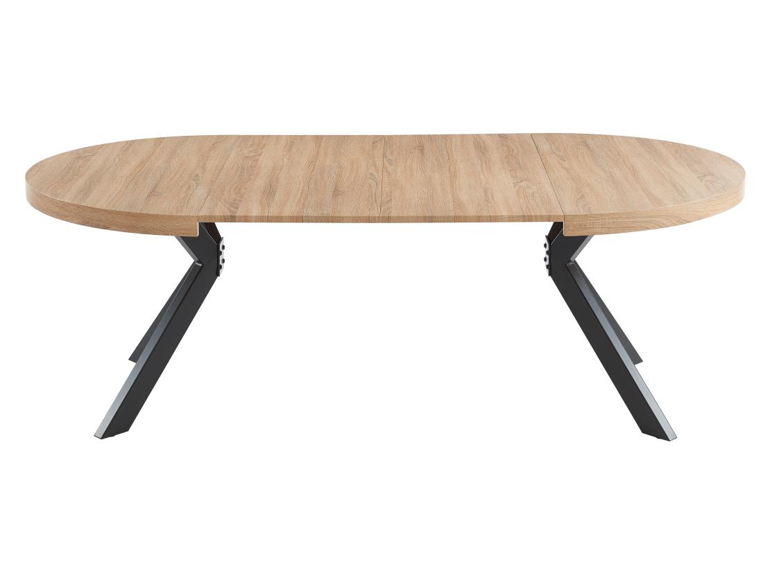 Vente Unique Table à Manger Extensible 4 à 8 Personnes En MDF Et Acier - Naturel Clair Et Noir - KOMONI