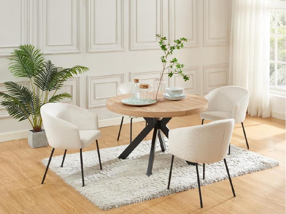 Vente Unique Table à Manger Extensible 4 à 8 Personnes En MDF Et Acier - Naturel Clair Et Noir - KOMONI