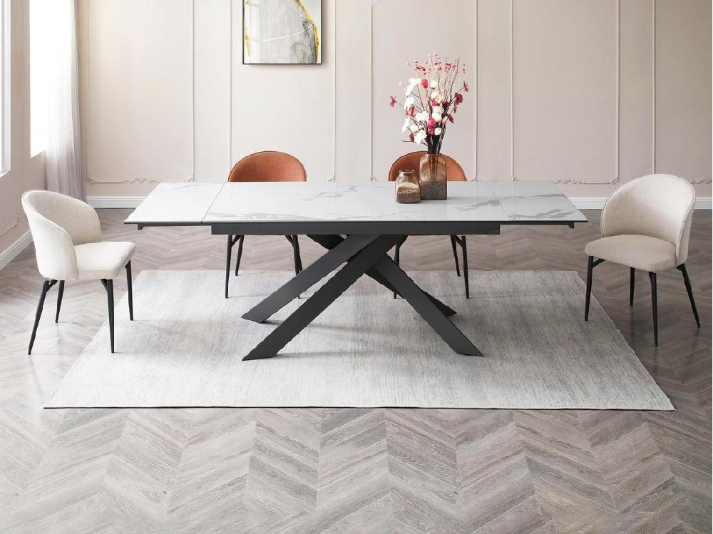 Vente Unique Table à Manger Extensible 6 à 10 Personnes En Céramique Verre Trempé Et Métal - Effet Marbre Blanc Et Anthracite - COREMA De Maison Céphy