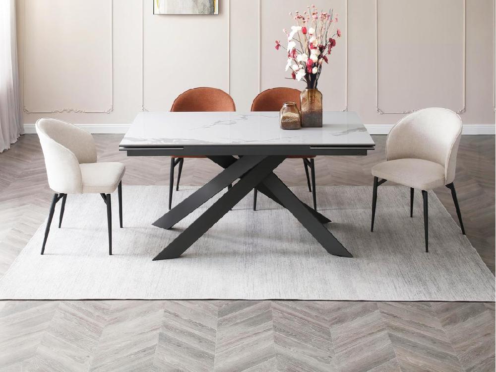 vente unique Table à manger extensible 6 à 10 personnes en céramique verre trempé et métal - Effet marbre blanc et anthracite - COREMA de Maison Céphy