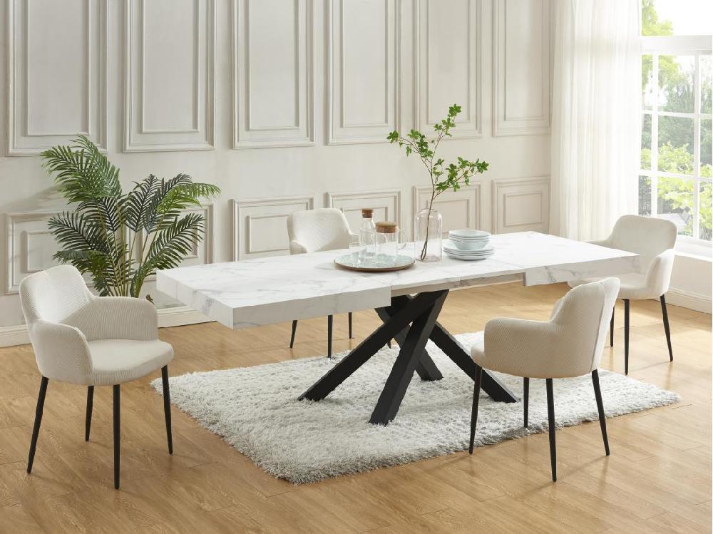 Vente Unique Table à Manger Extensible 6 à 10 Personnes En MDF Et Métal - Effet Marbre Blanc Et Noir - CATONAV