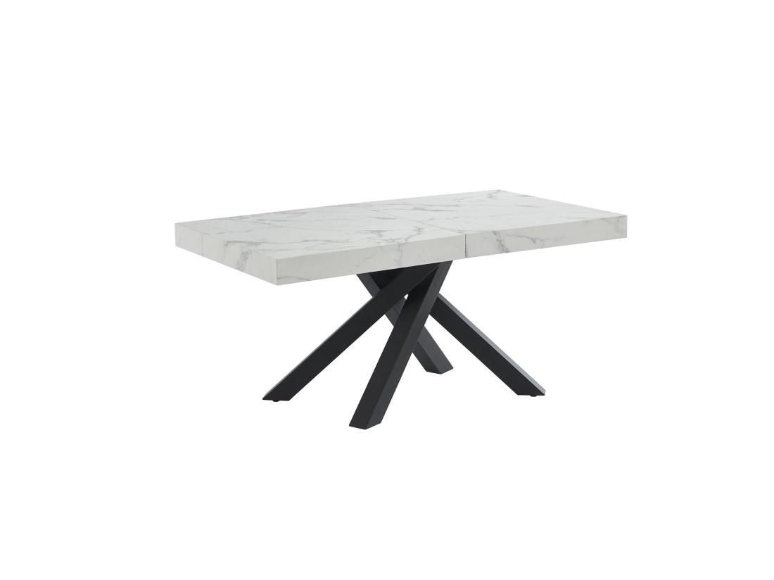 Vente Unique Table à Manger Extensible 6 à 10 Personnes En MDF Et Métal - Effet Marbre Blanc Et Noir - CATONAV