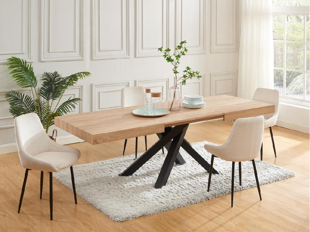 Vente Unique Table à Manger Extensible 6 à 10 Personnes En MDF Et Métal - Naturel Et Noir - CATONAV