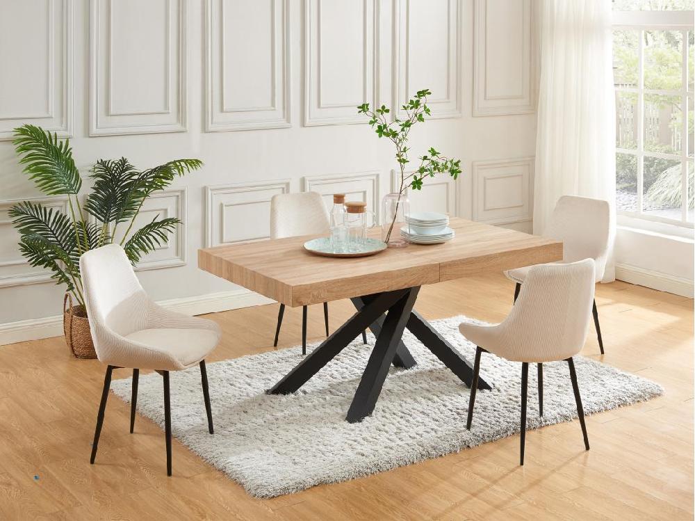 vente unique Table à manger extensible 6 à 10 personnes en MDF et métal - Naturel et noir - CATONAV