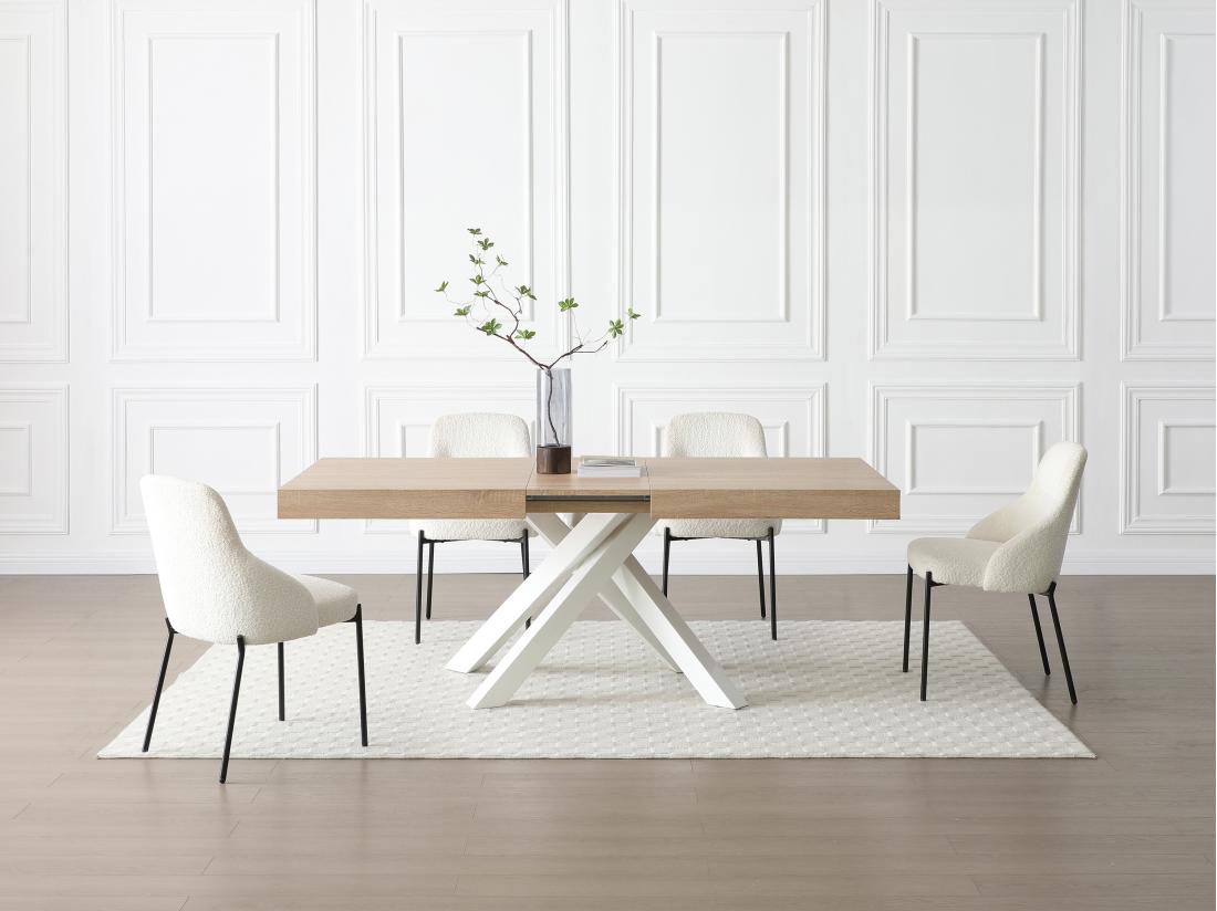 Vente Unique Table à Manger Extensible 6 à 10 Personnes En MDF Et Métal - Naturel Et Blanc - CATONAV