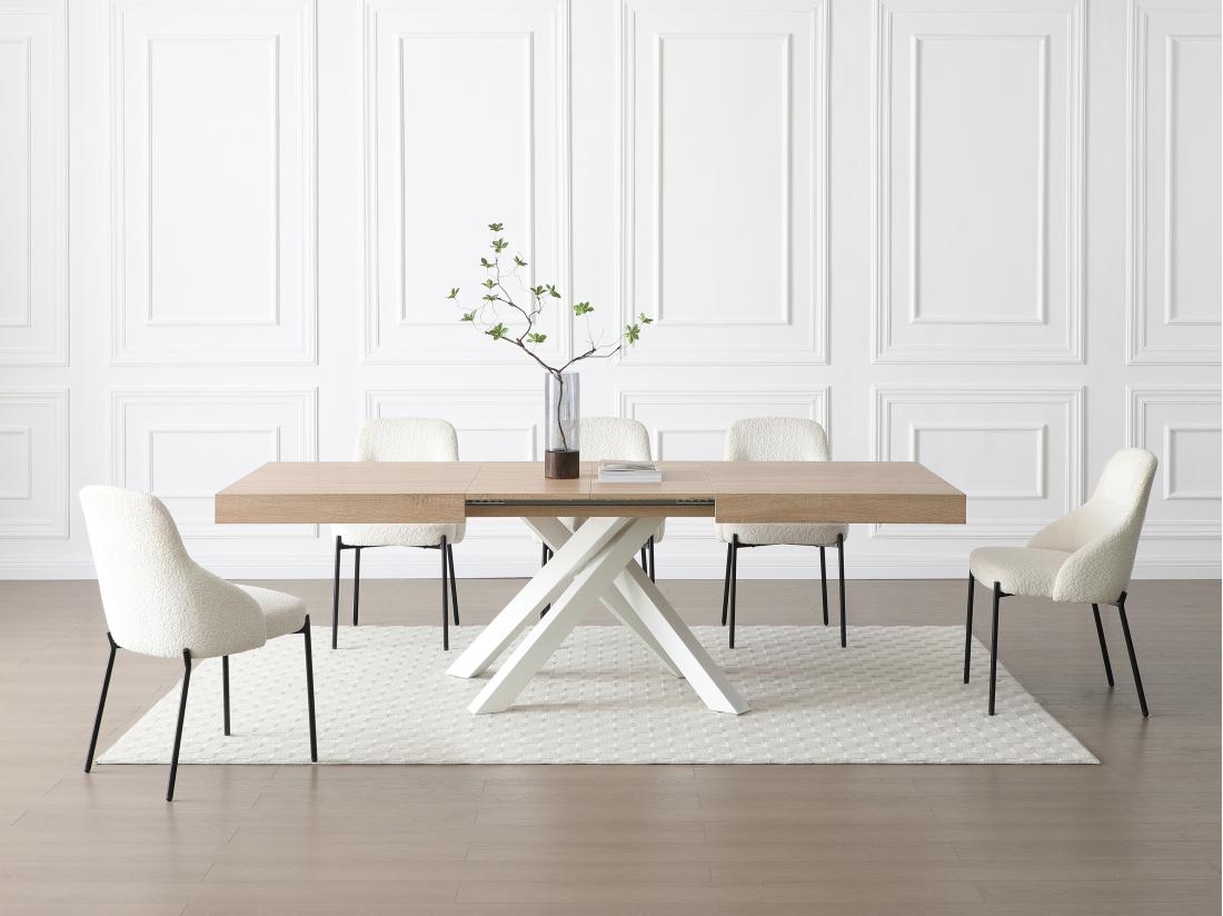 Vente Unique Table à Manger Extensible 6 à 10 Personnes En MDF Et Métal - Naturel Et Blanc - CATONAV
