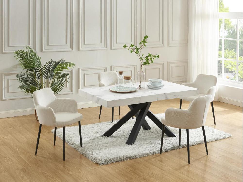 Vente Unique Table à Manger Extensible 6 à 10 Personnes En MDF Et Métal - Effet Marbre Blanc Et Noir - CATONAV