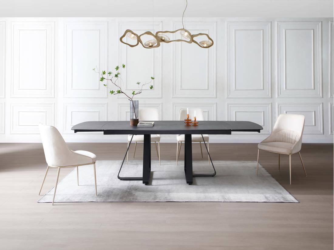 Vente Unique Table à Manger Extensible 6 à 10 Personnes En Verre Trempé Et Céramique - Effet Marbre Noir - MARDONA