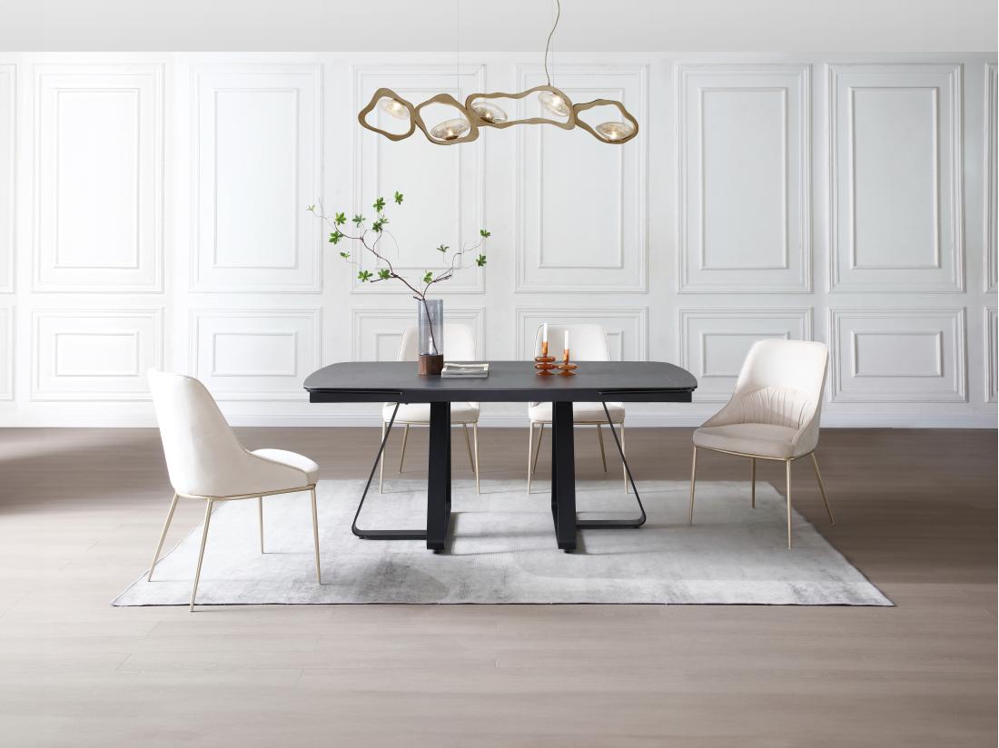 Vente Unique Table à Manger Extensible 6 à 10 Personnes En Verre Trempé Et Céramique - Effet Marbre Noir - MARDONA