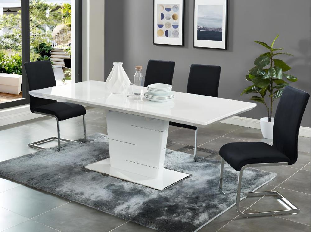 vente unique Table à manger extensible AMELLE - 6 à 8 personnes - MDF Laqué Blanc