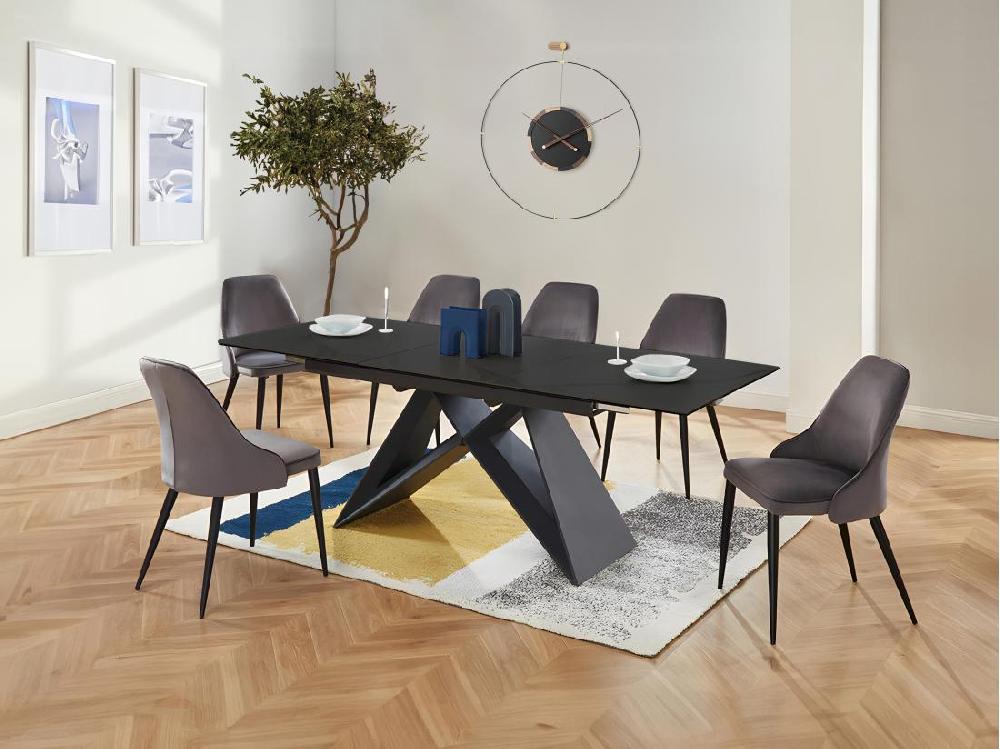 vente unique Table à manger extensible LIBSY - 6 à 8 personnes - Céramique et Métal - Noir de Maison Céphy