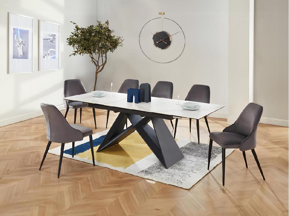 Vente Unique Table à Manger Extensible LIBSY - 6 à 8 Personnes - Céramique Et Métal - Blanc De Maison Céphy