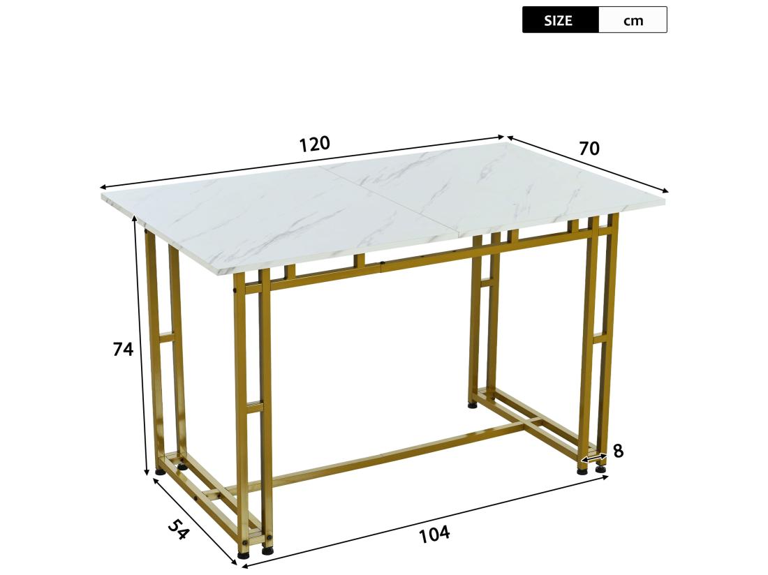 Vente Unique Table à Manger - Plateau Effet Marbre - Pieds Dorés En Métal- 120x70cm - Blanc & Doré