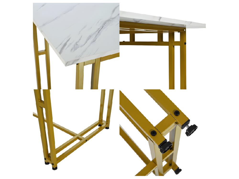 Vente Unique Table à Manger - Plateau Effet Marbre - Pieds Dorés En Métal- 120x70cm - Blanc & Doré