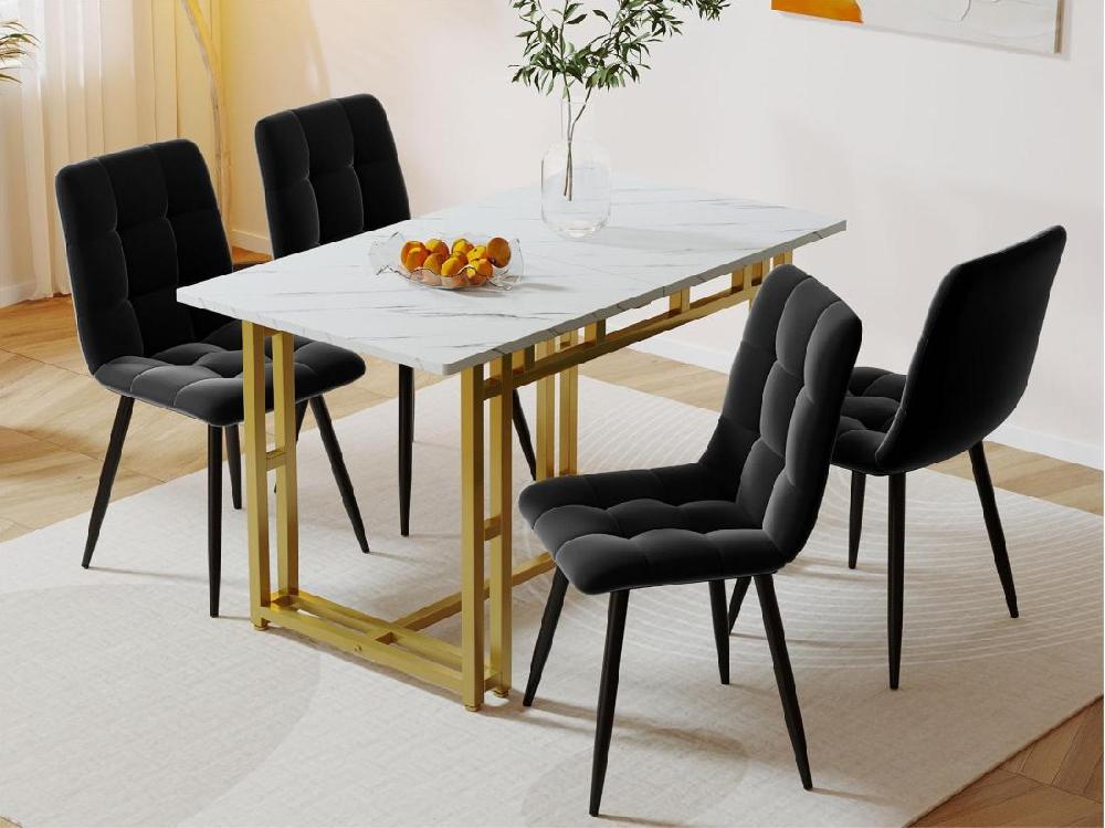 Vente Unique Table à Manger - Plateau Effet Marbre - Pieds Dorés En Métal- 120x70cm - Blanc & Doré