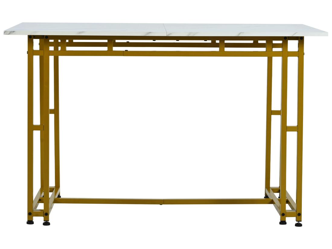 vente unique Table à manger - plateau effet marbre - pieds dorés en métal- 120x70cm - Blanc & Doré