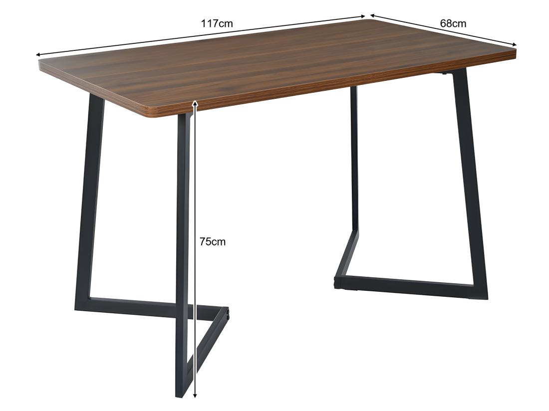 Vente Unique Table à Manger - Plateau En Grain De Bois - Pieds Noirs En Métal- 117x68cm - Marron & Noir