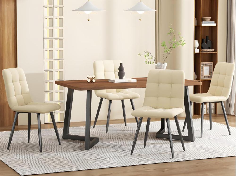 Vente Unique Table à Manger - Plateau En Grain De Bois - Pieds Noirs En Métal- 117x68cm - Marron & Noir