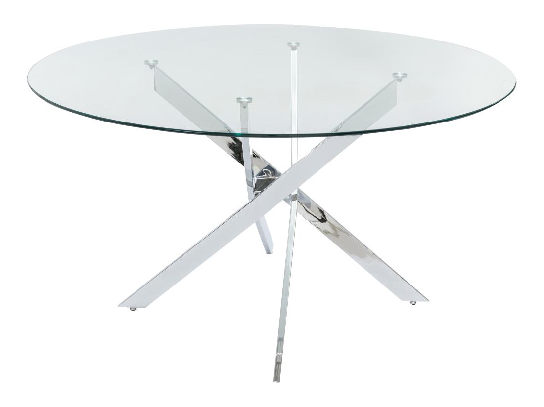 Vente Unique Table à Manger Ronde 6 Personnes En Verre Trempé Et Métal Chromé - Transparent - COSIMA