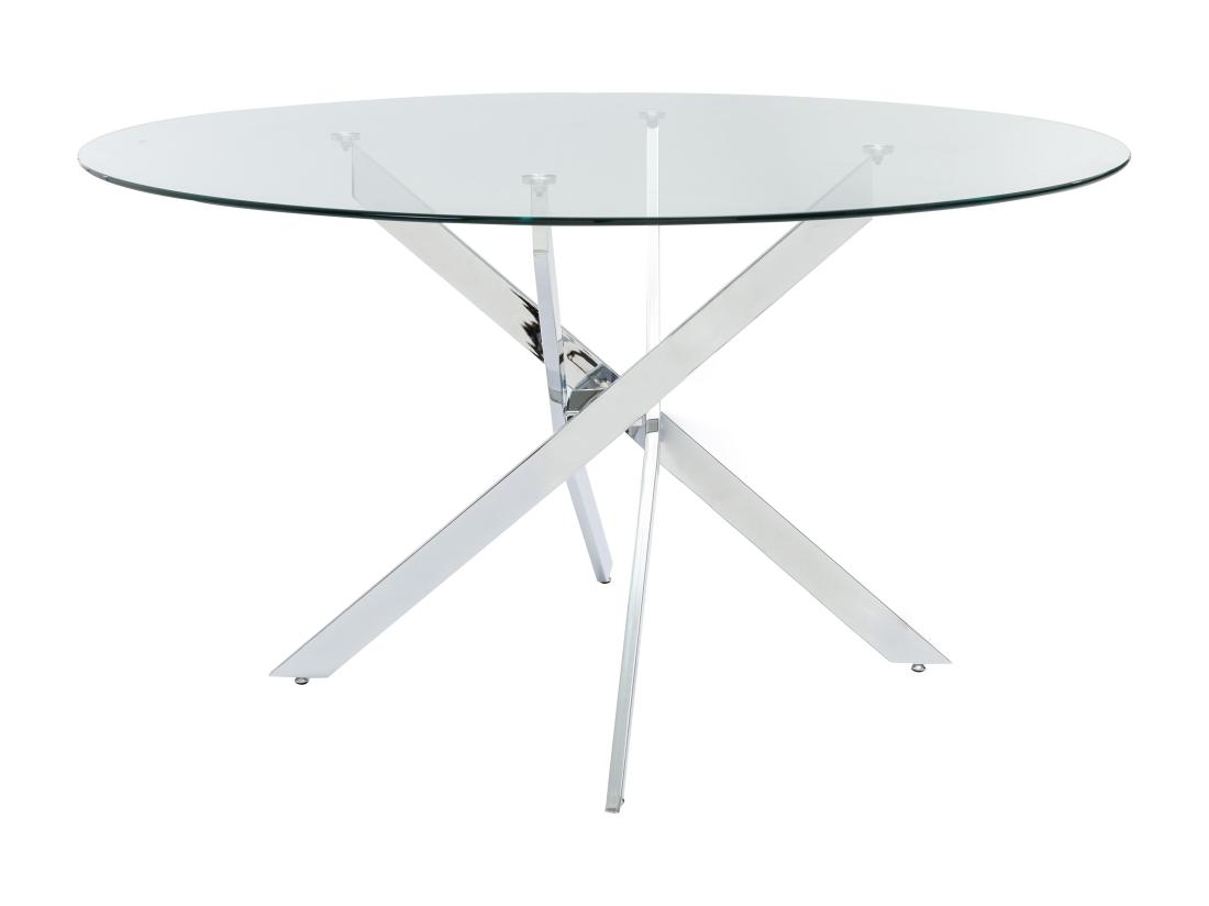 Vente Unique Table à Manger Ronde 6 Personnes En Verre Trempé Et Métal Chromé - Transparent - COSIMA