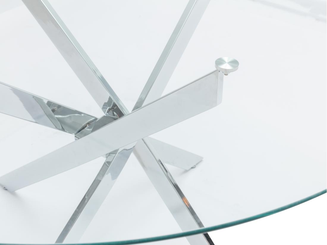 Vente Unique Table à Manger Ronde 6 Personnes En Verre Trempé Et Métal Chromé - Transparent - COSIMA