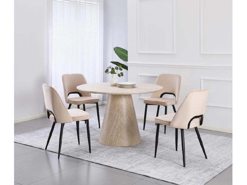 Vente Unique Table à Manger Ronde En MDF - Effet Travertin Beige - MANON