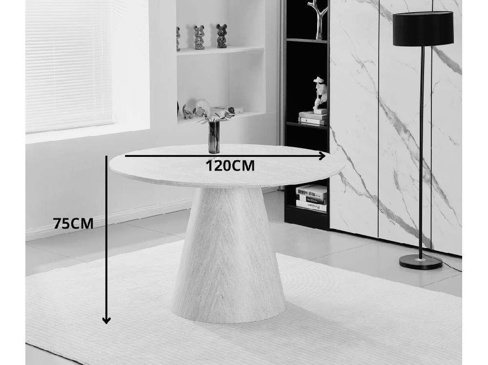 Vente Unique Table à Manger Ronde En MDF - Effet Travertin Beige - MANON