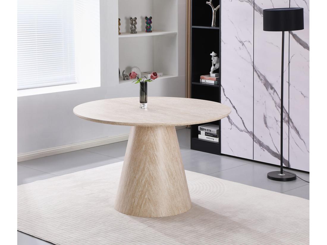 Vente Unique Table à Manger Ronde En MDF - Effet Travertin Beige - MANON