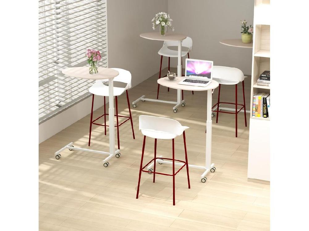 Vente Unique Table Bar Haute Table Mange Debout Réglable 74-108 Cm Roulettes Verrouillables