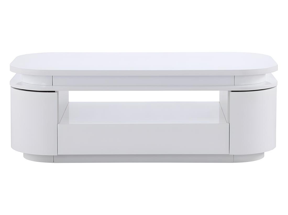Vente Unique Table Basse 4 Portes Et 1 Tiroir Avec LEDs En MDF - Blanc Laqué - VANDANA