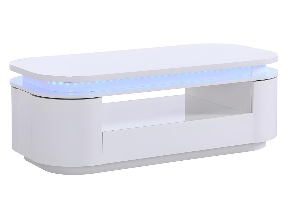 Vente Unique Table Basse 4 Portes Et 1 Tiroir Avec LEDs En MDF - Blanc Laqué - VANDANA