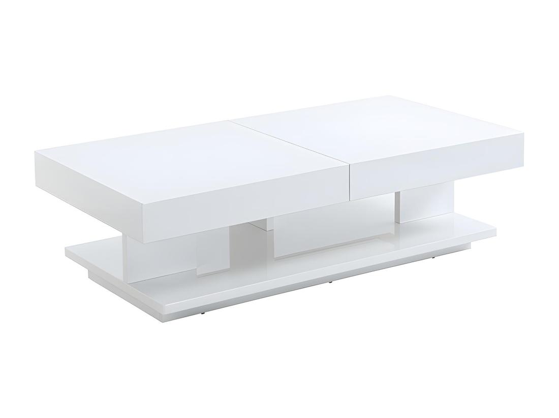 Vente Unique Table Basse ARAMIS Avec Rangements - MDF Laqué Blanc