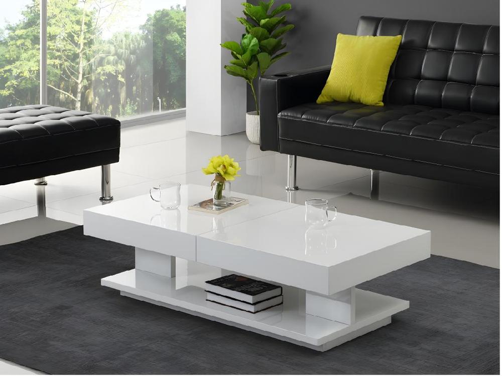 vente unique Table basse ARAMIS avec rangements - MDF laqué blanc