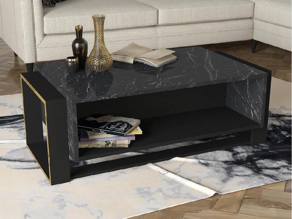 Vente Unique Table Basse Avec 1 Niche - Effet Marbre Noir Et Doré - COMEBI