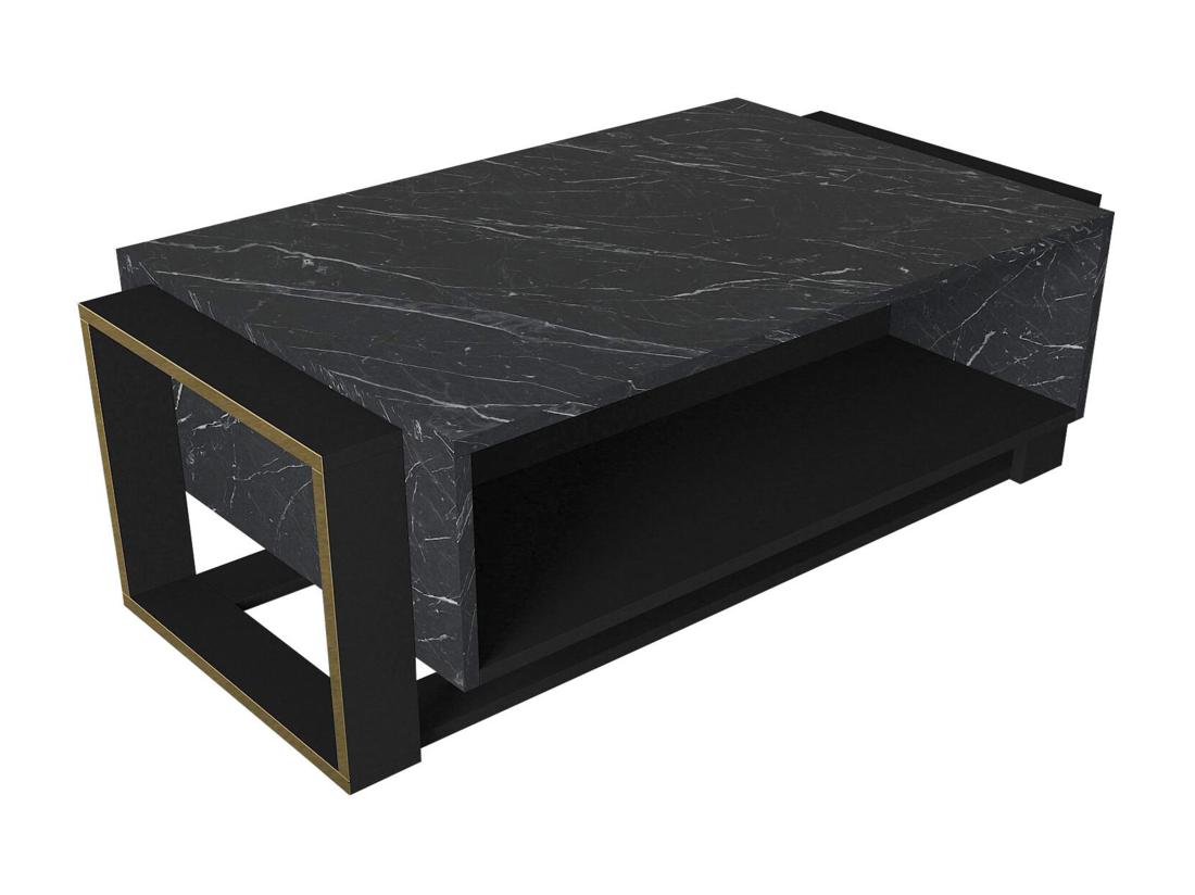 Vente Unique Table Basse Avec 1 Niche - Effet Marbre Noir Et Doré - COMEBI